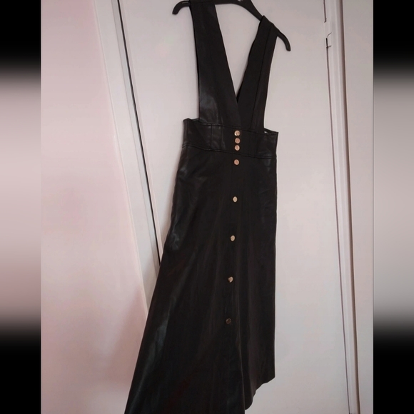 Zara Dresses & Skirts - Zara pinafore Gillette dungaree faux leather dress XS